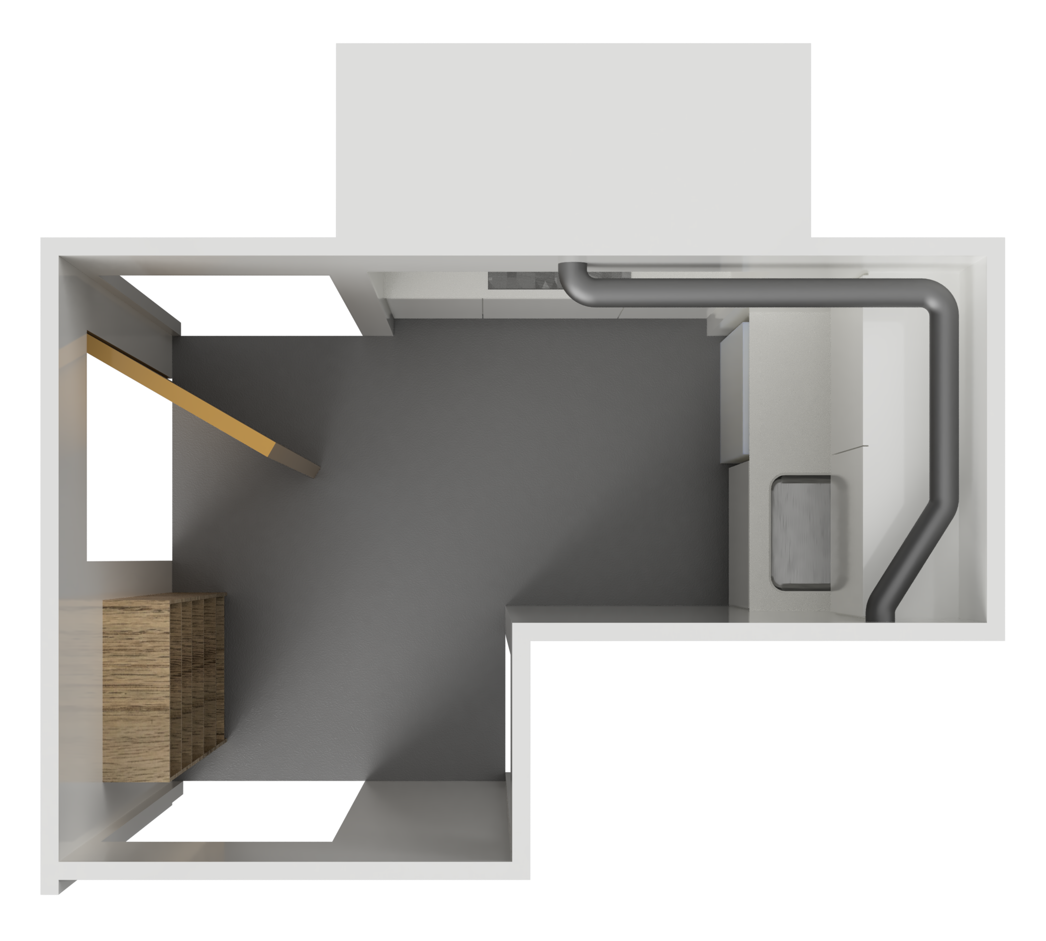A 3D model of my old, tiny dormitory kitchen from the top
