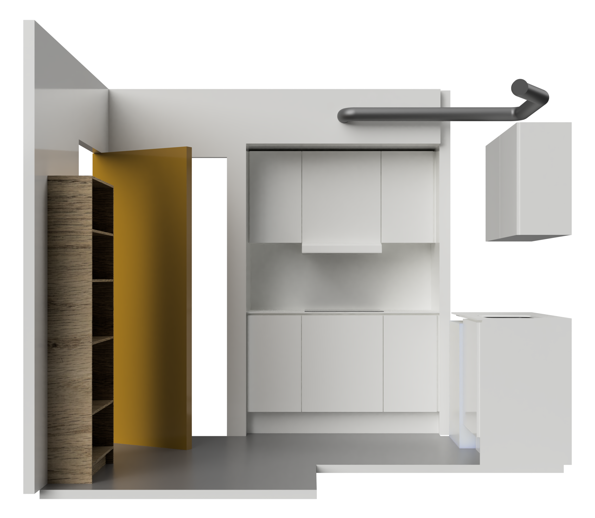 A 3D model of my old, tiny dormitory kitchen from the side